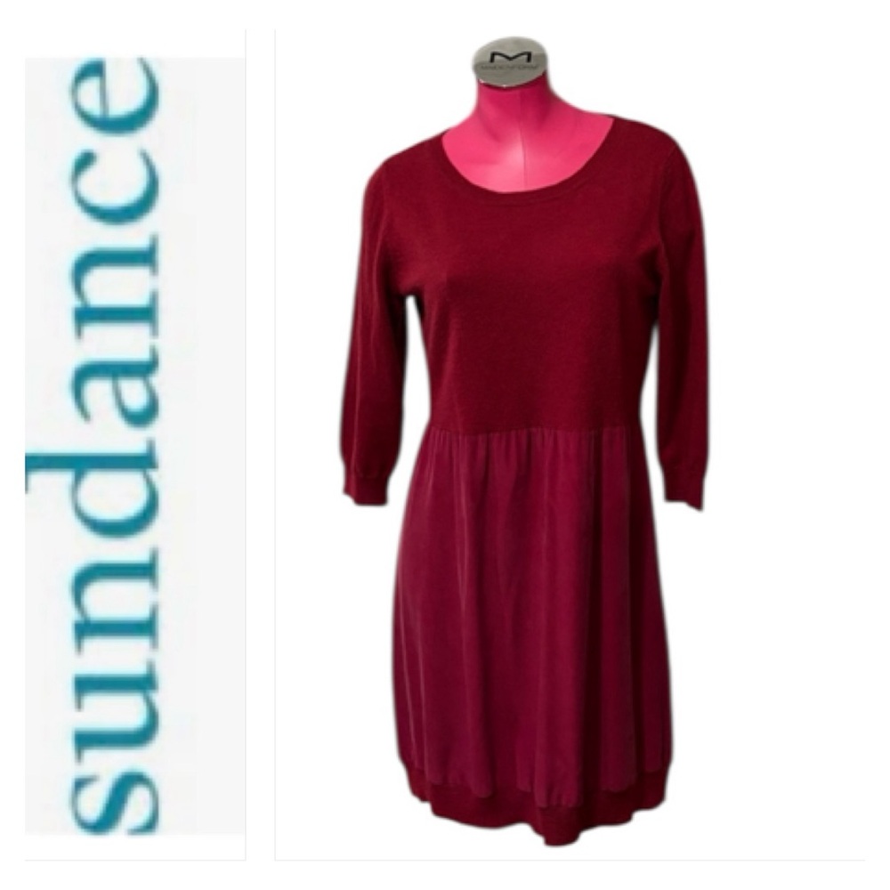 Sundance Jillian Extra Fine Merino Wool Silk Sweater Dress Red Valentines Dress